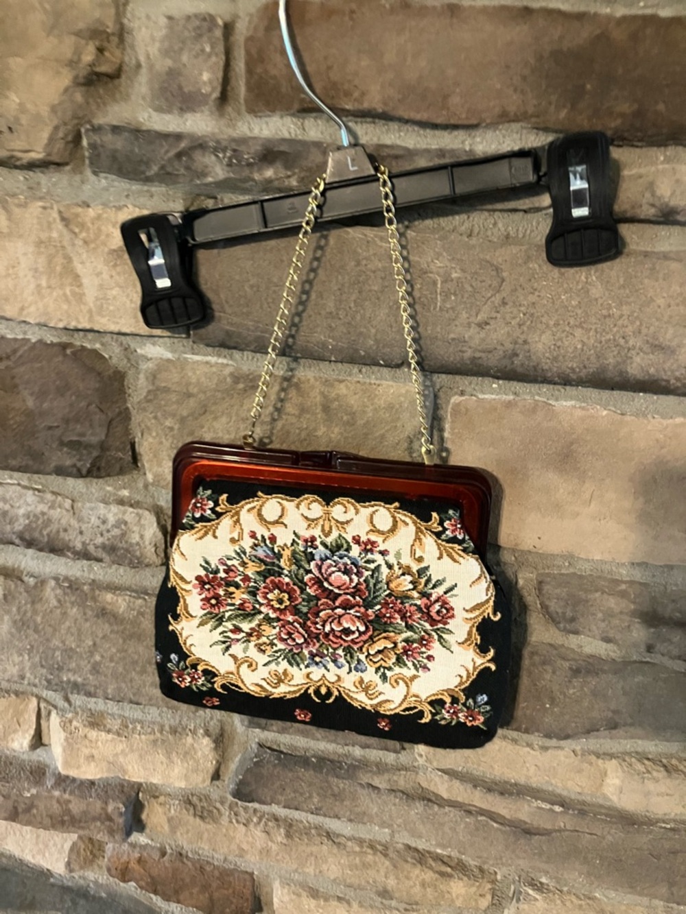 Vintage Floral Tapestry Handbag with Gold Chain